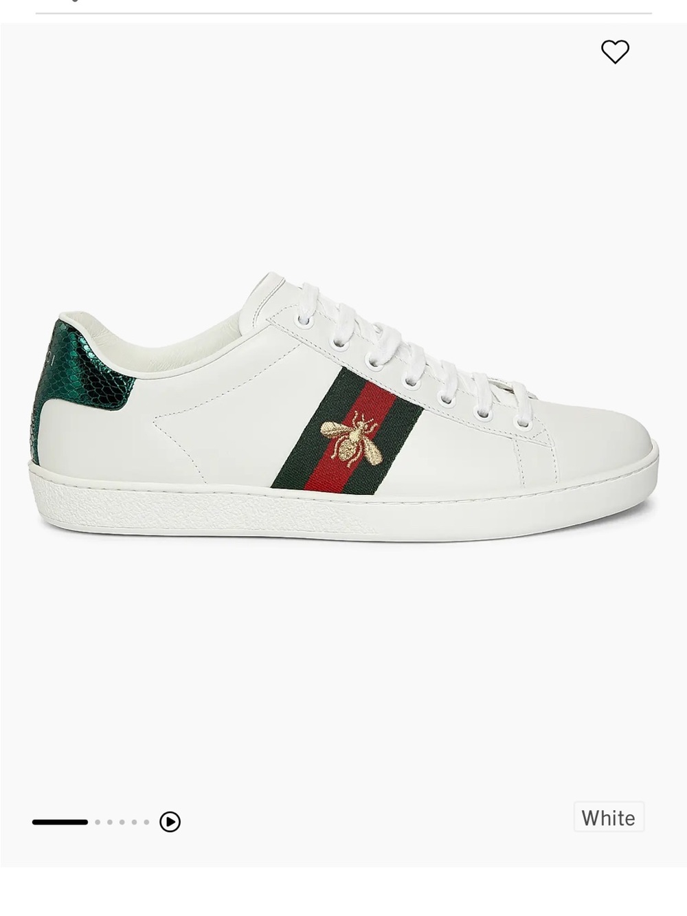 Gucci White Leather Sneakers with Green and Red Web Stripe